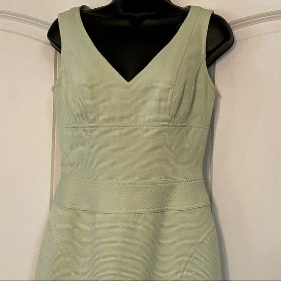NWOT Kay Unger Pastel Mint Green V neck Summer Sheath Cotton Dot Dress 4 - Picture 4 of 15